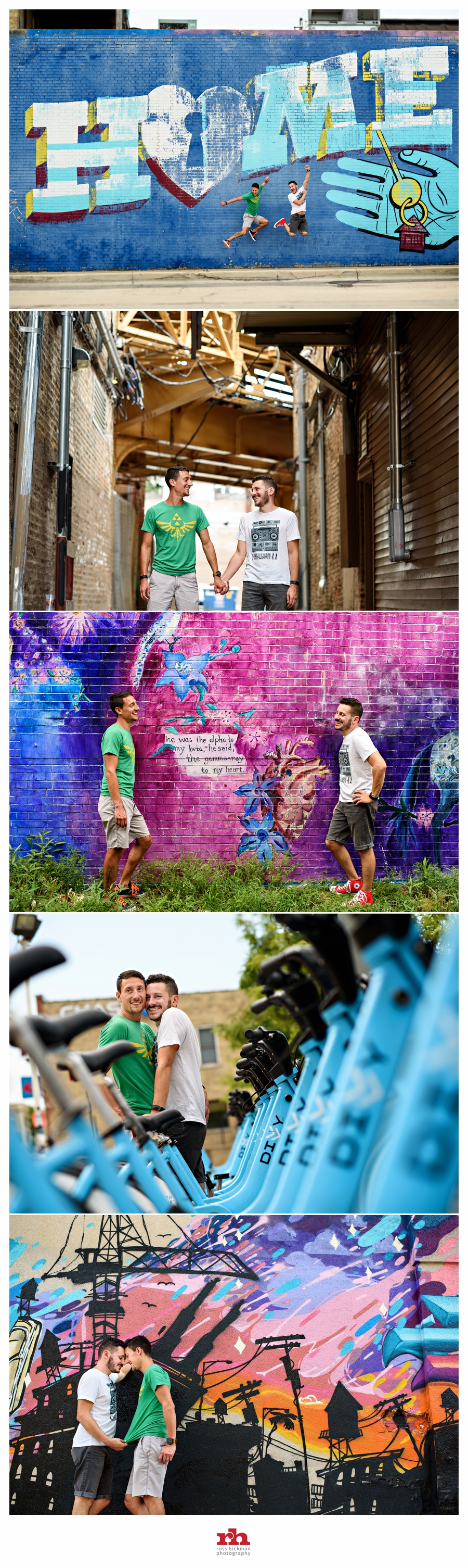 Engaged Chicago Couple on Divvy Bikes for thier LGBTQ Friendly Engagement Session.